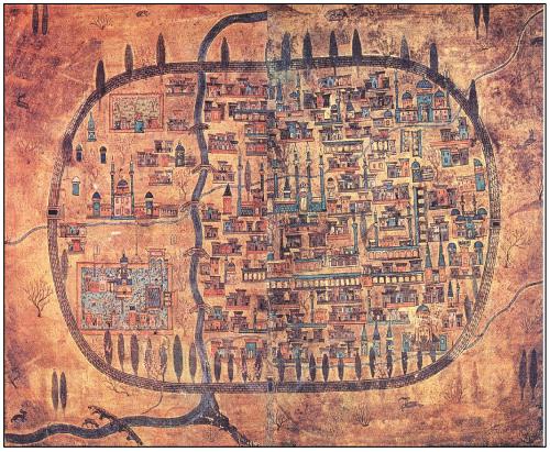 Tabriz, (Matrakçı Nasuh, Menåzil‐i Sefer‐i Irakeyn, Istanbul University Library, no. TY 5964, folios 27b-28a).