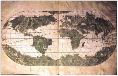 خريطة العالم (علي مجار رئيس، أطلس، مكتبة متحف قصر طوب قابي، رقم خزينه664).